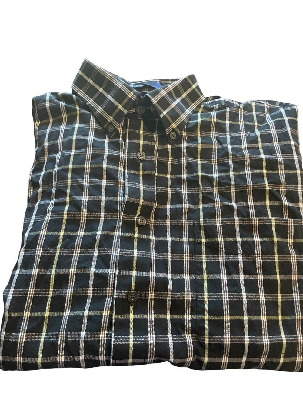 Nautica Black Plaid Button-Down Shirt with Green Accents